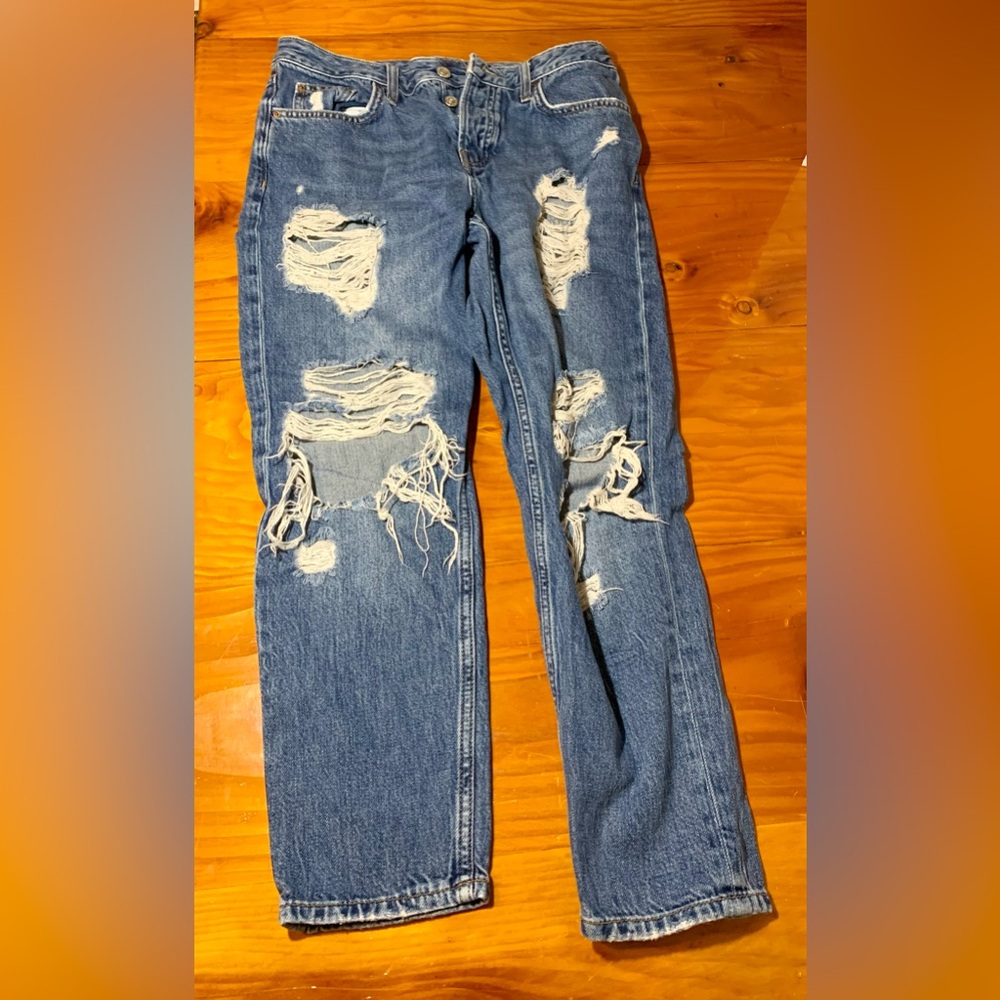 Topshop Moto Hayden Womens W26 L30 Regular Boyfriend Mid Rise Denim Jeans distre